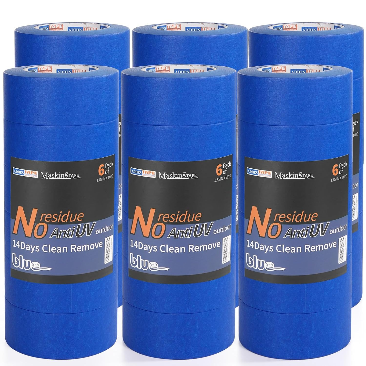 ADHES Blue Painters Tape Blue Tape Painting Tape for Walls,Uv Anti,14 Days Clean