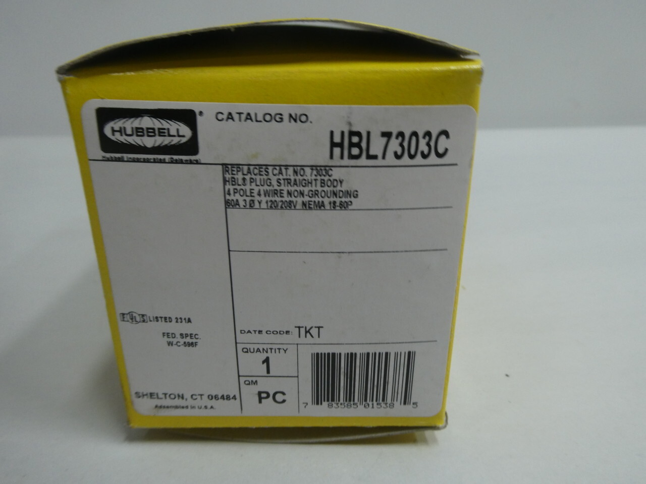 Hubbell HBL7303C Plug 4p 4w 60a Amp 120/208v-ac