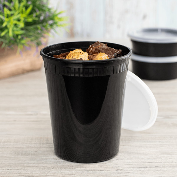Karat 32 oz Black PP Injection Molded Round Deli Containers with Lids – 240 Set