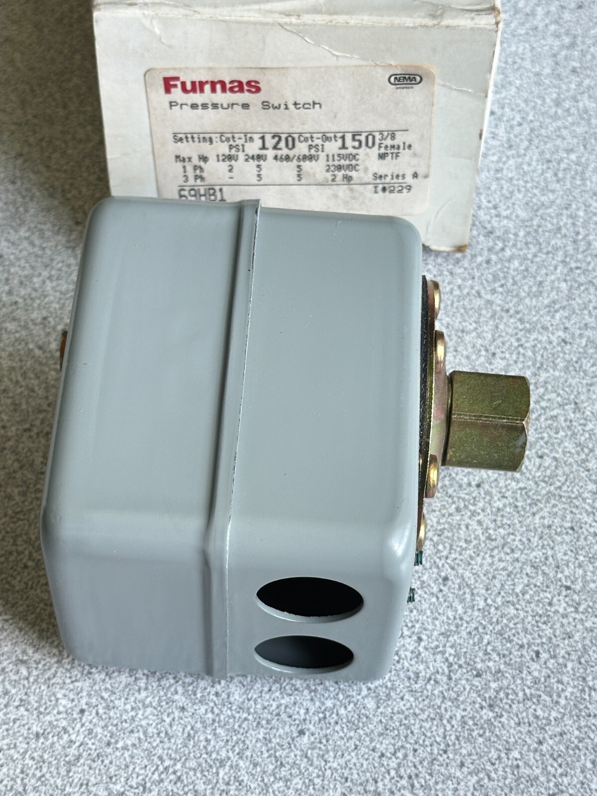 NEW Furnas 69HB1 Pressure Switch 3/8in 120psi-150psi 120/240/480/600V-AC
