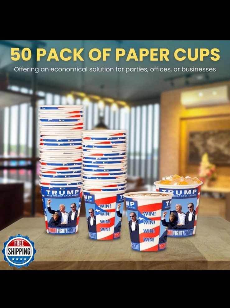 Trump Design Disposable Paper Coffee Cups (10 OZ, 50 Count) For Hot Or Cold
