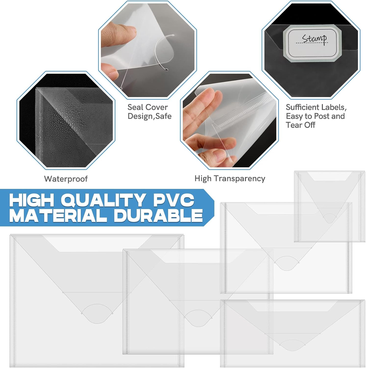 10 PCS 4.5»X9.5» Clear Storage Envelopes Pockets Resealable Plastic Bags for C
