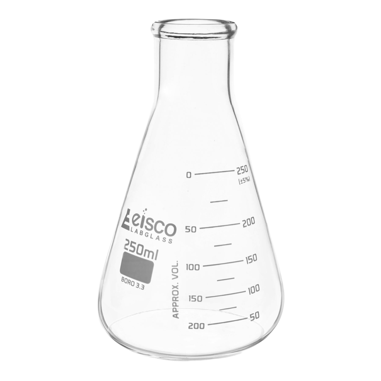 Eisco Labs 250ml Erlenmeyer Flask, ASTM, Dual Graduation – Borosilicate Glass