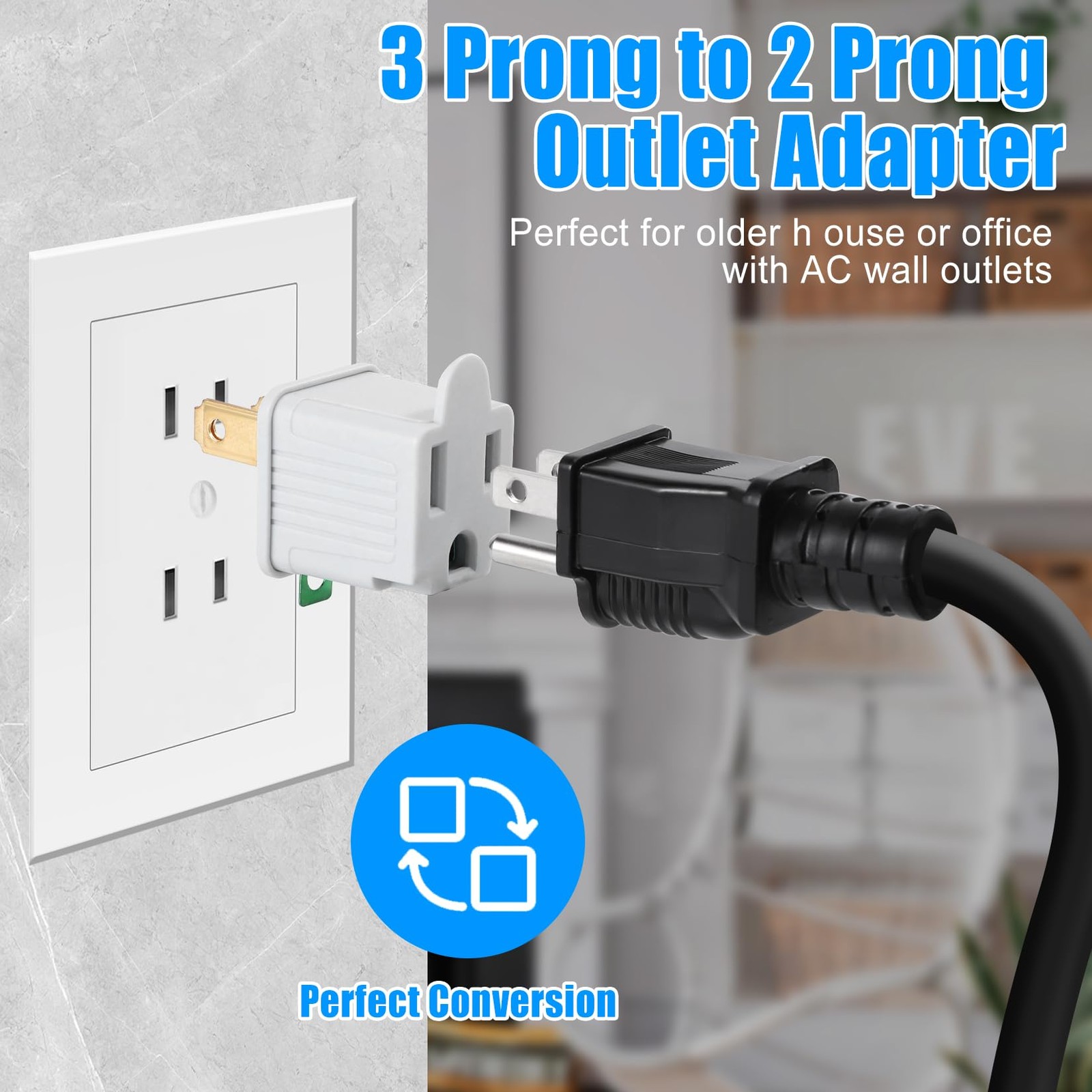 6 Pack 2 to 3 Prong Outlet Adapter Polarized Grounding Plug Converter Grey