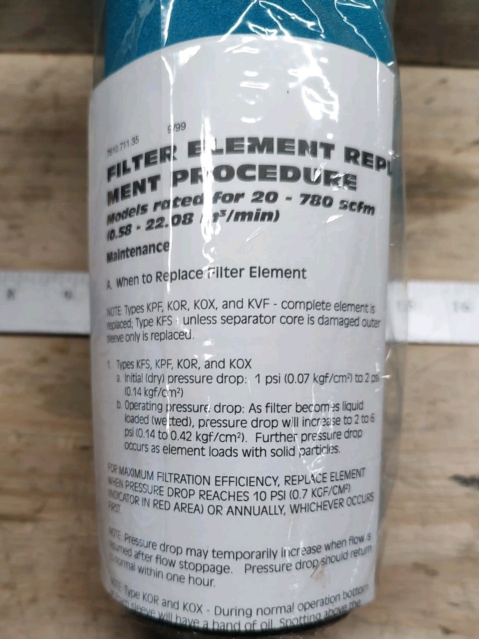 NEW Kaeser OX-485 0.01 Micron Coalescing Element, 99.995% Eff! 0.003 PPM Max