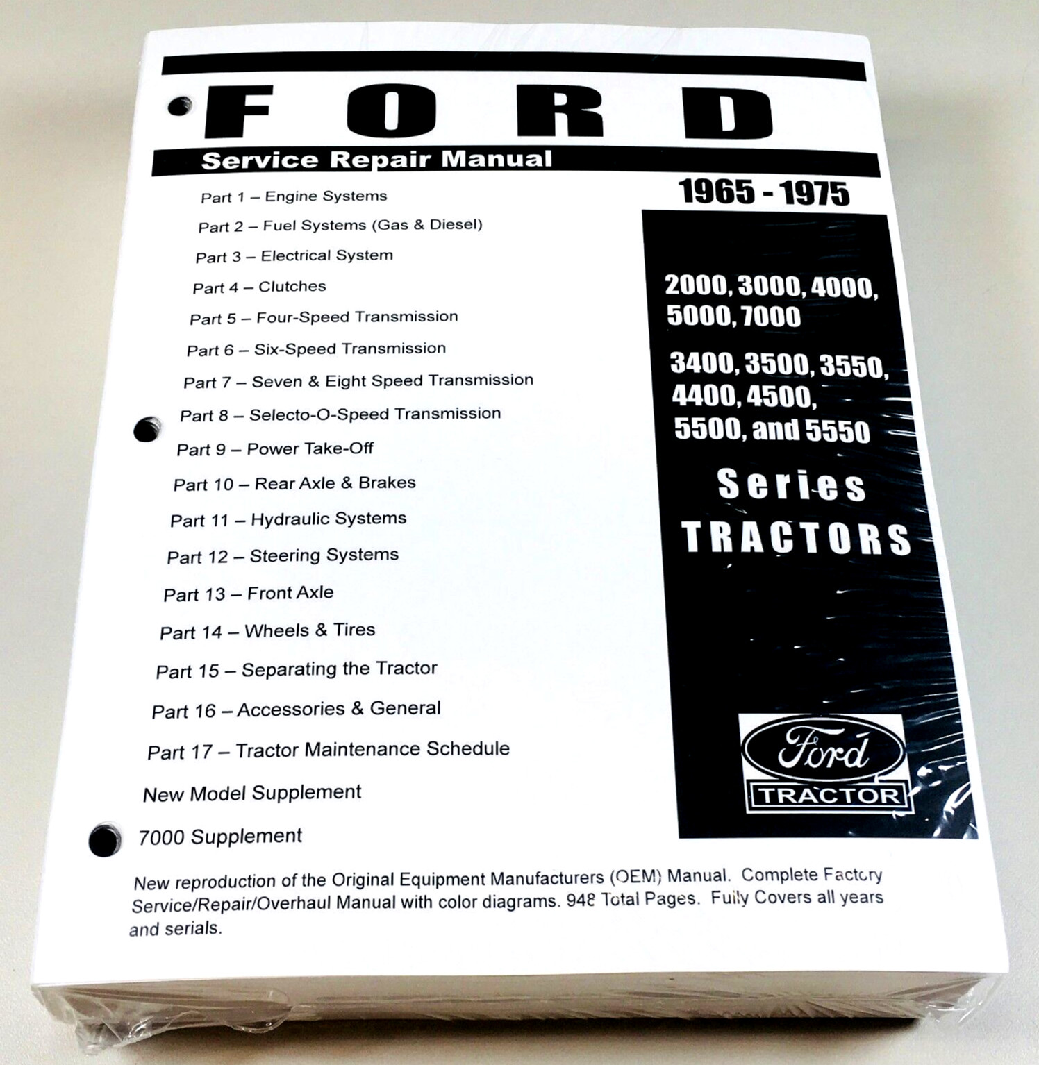 Ford 2000 3000 4000 5000 7000 (3400-5550) Tractor Service Shop Manual 1965-1975