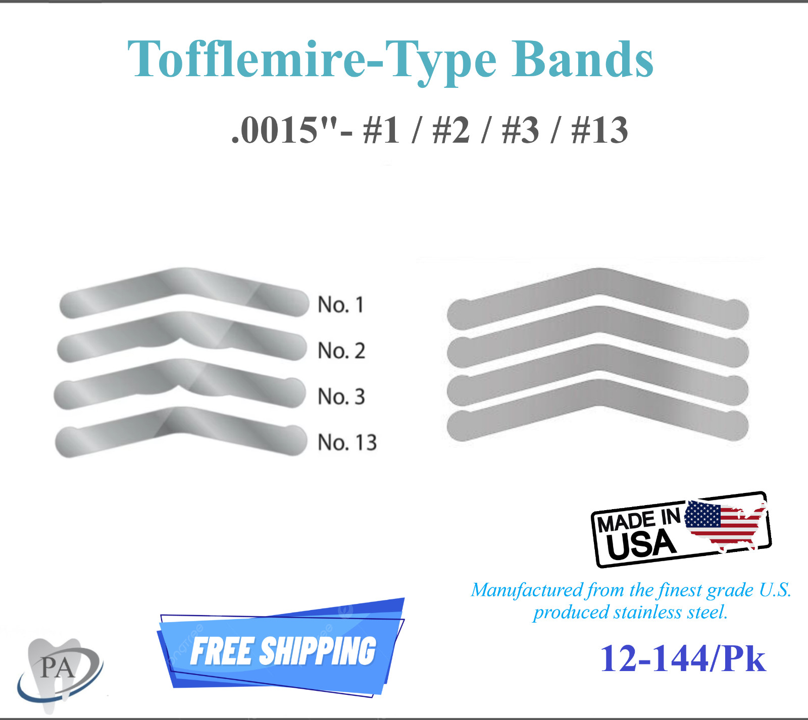 144pc Dental universal Matrix Bands Tofflemire Stainless Steel bands 0.015′ #1#2