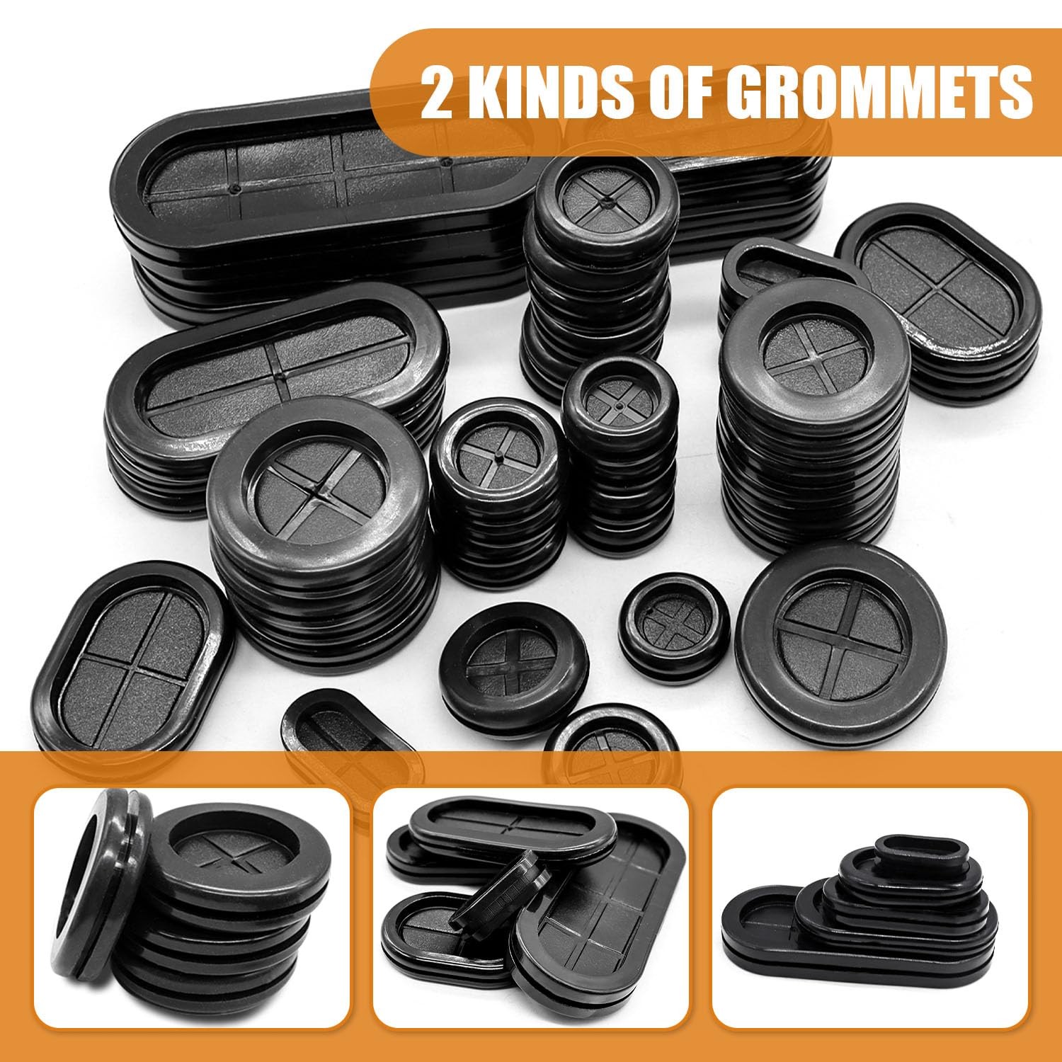 45PCS Rubber Grommet Kit 10 Size Oval and Round Double Sided Rubber Hole Plug Fi