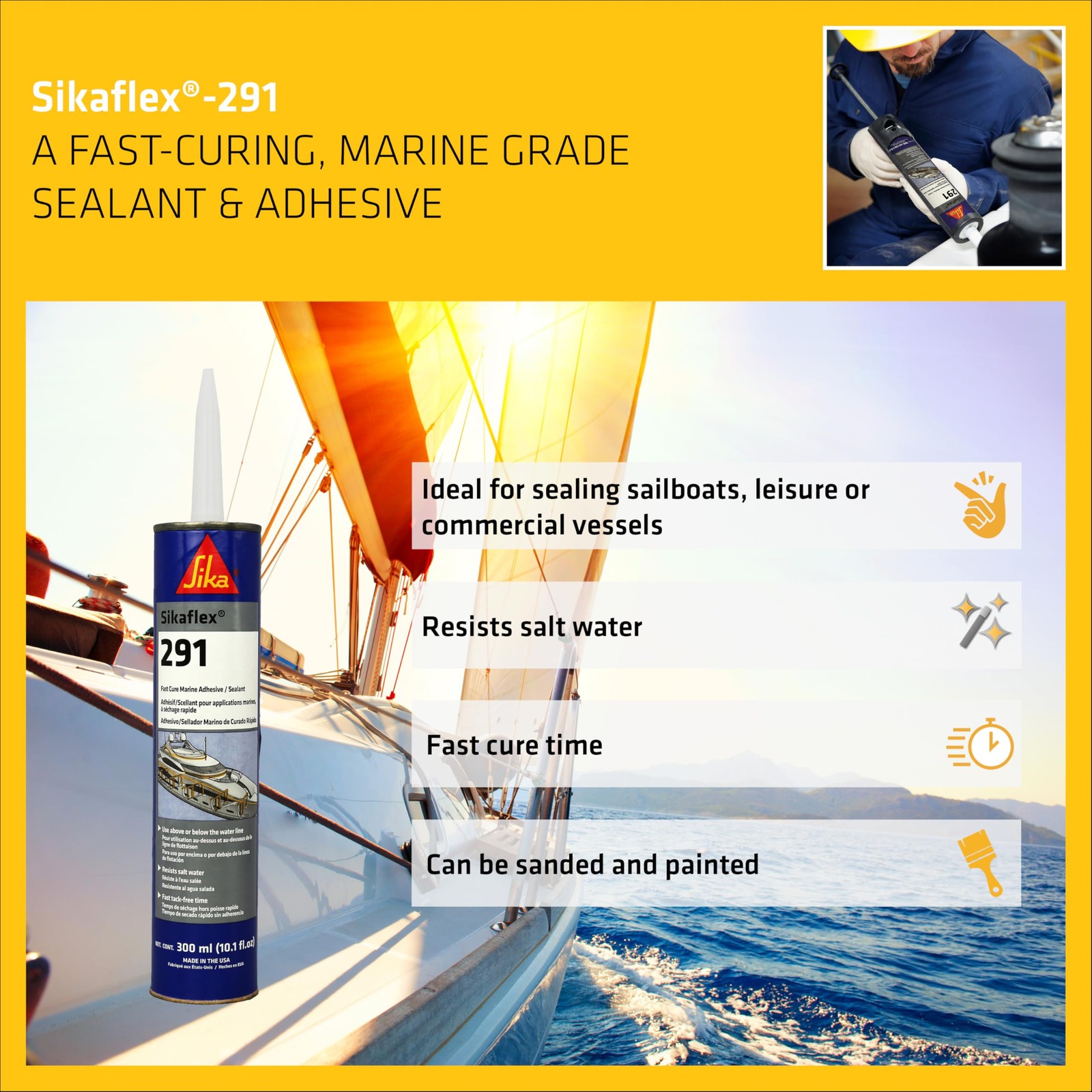 Sikaflex-291, Black, Fast Cure Marine Adhesive and Sealant, Polyurethane for …