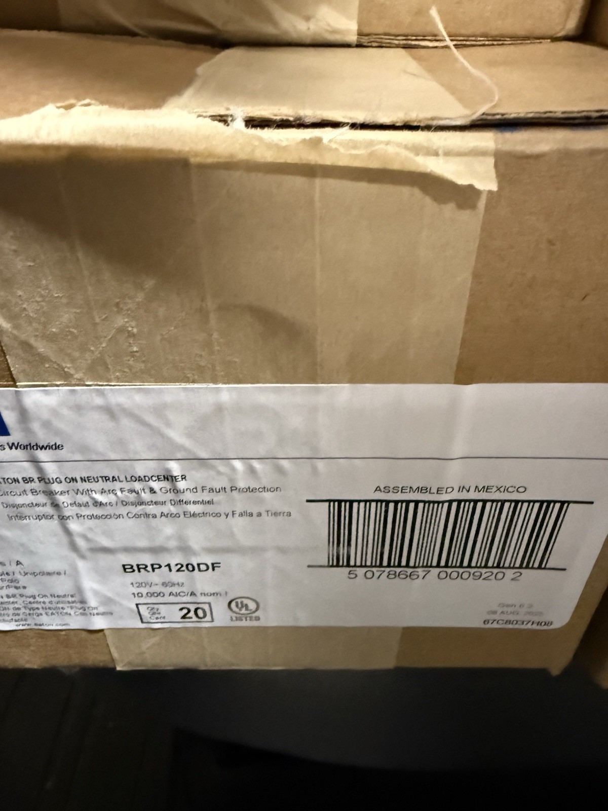 Eaton BRP120DF 120 20A 1-Pole Circuit Breaker