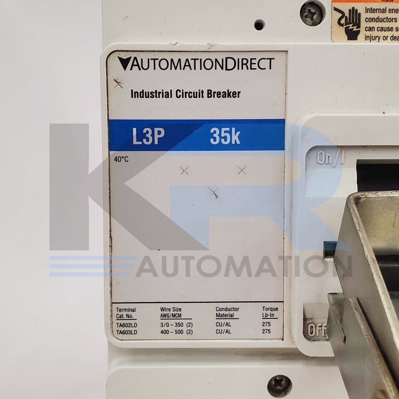 Automation Direct L3P 35K Industrial Circuit Breaker 400A 3P 600VAC 250VDC
