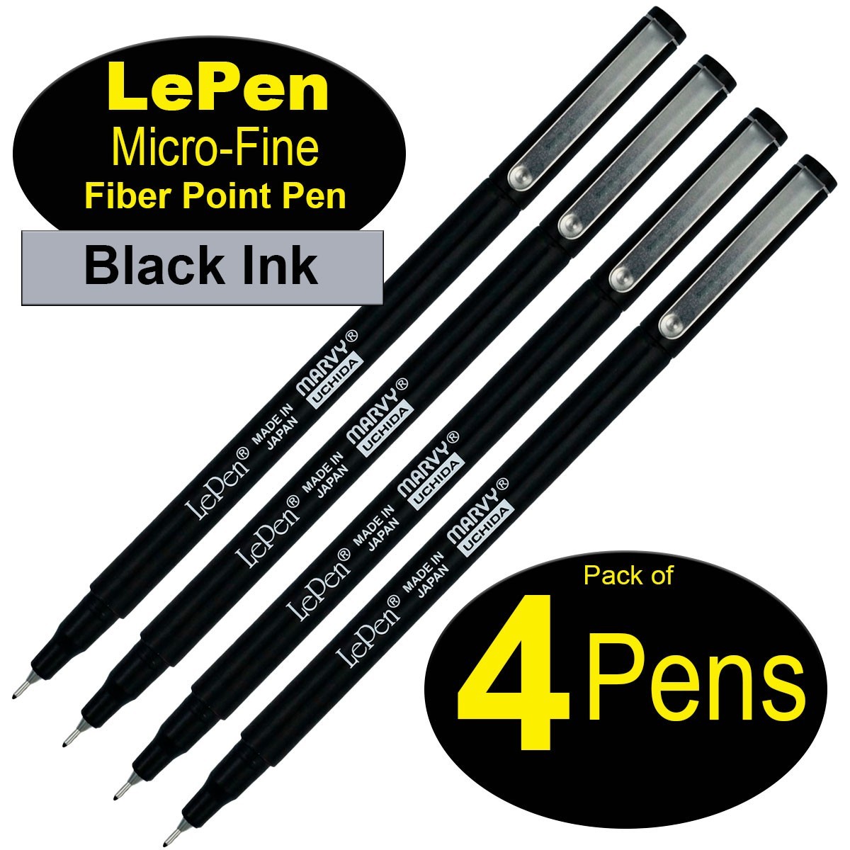 Marvy Uchida Le Pen 4300-S1 Black Micro-Fine Point 0.3mm Pen, Pack of 4 Pens