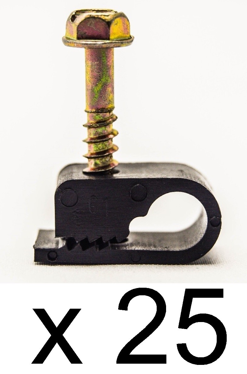 Black Flex Clips for Single Coax Cable Wire Mount Coaxial RG6 RG59 Quad + Screws