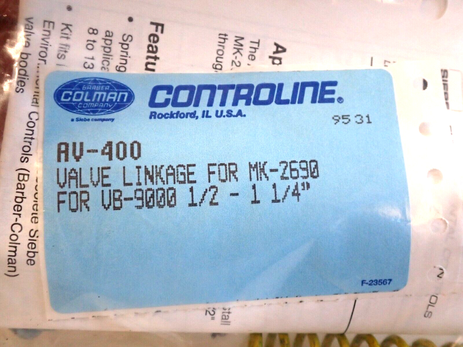 CONTROLINE AV-400 PNEUMATIC VALVE LINKAGE FOR MK-2690