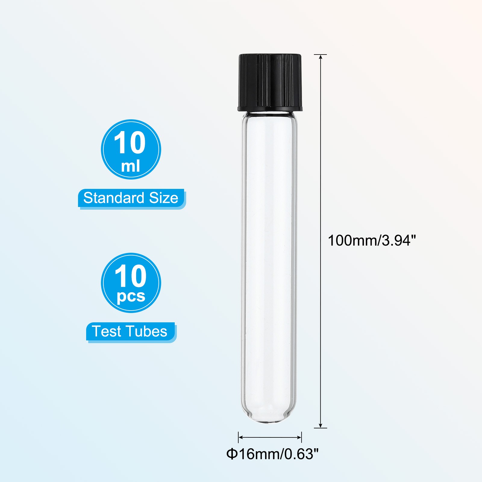 10ml Test Tubes 10pcs 3.94×0.63in Glass Test Tube Containers with Plastic Cap