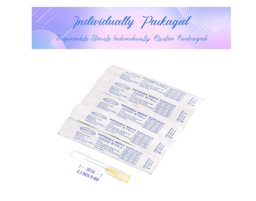 100 Pack 30 Ga 5/16 inch Disposable Needles with Caps for Scientific and Industr
