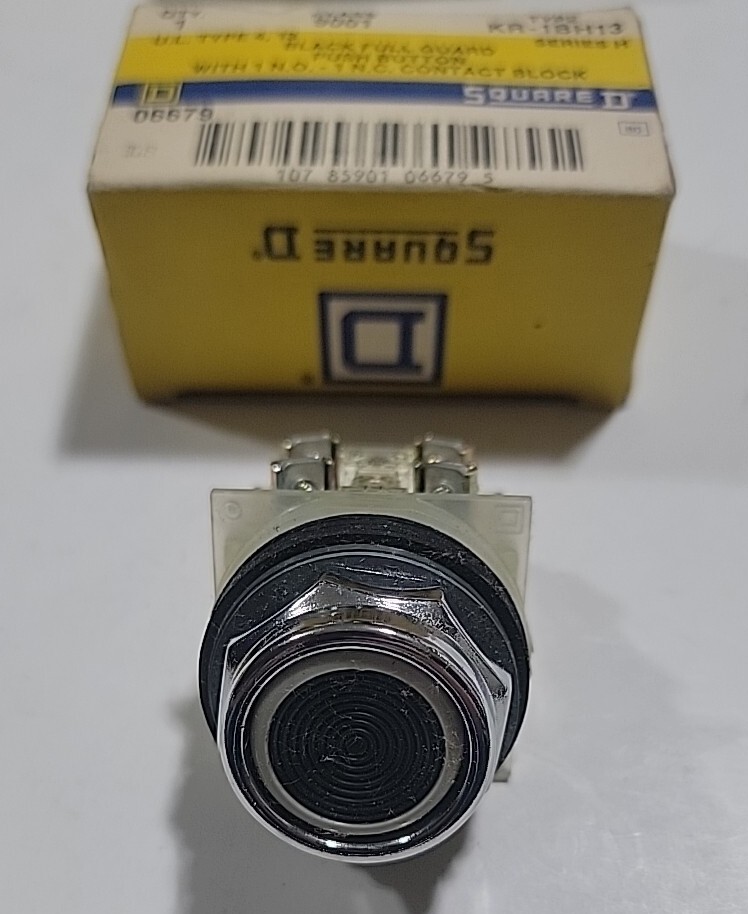 Square-D 9001KR1BH13, Black Pushbutton, Full Guard, 30mm, 1NO + 1NC, UL Type 4