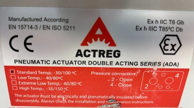 New (No Box) ACTREG Pneumatic Actuator Double Acting Series ACT 500R 120 PSI