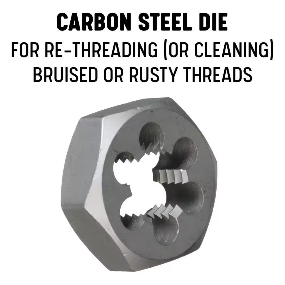 1/8 In., 1/4 In., 3/8 In., 1/2 In., 3/4 In. and 1 In. Carbon Steel NPT Pipe Die
