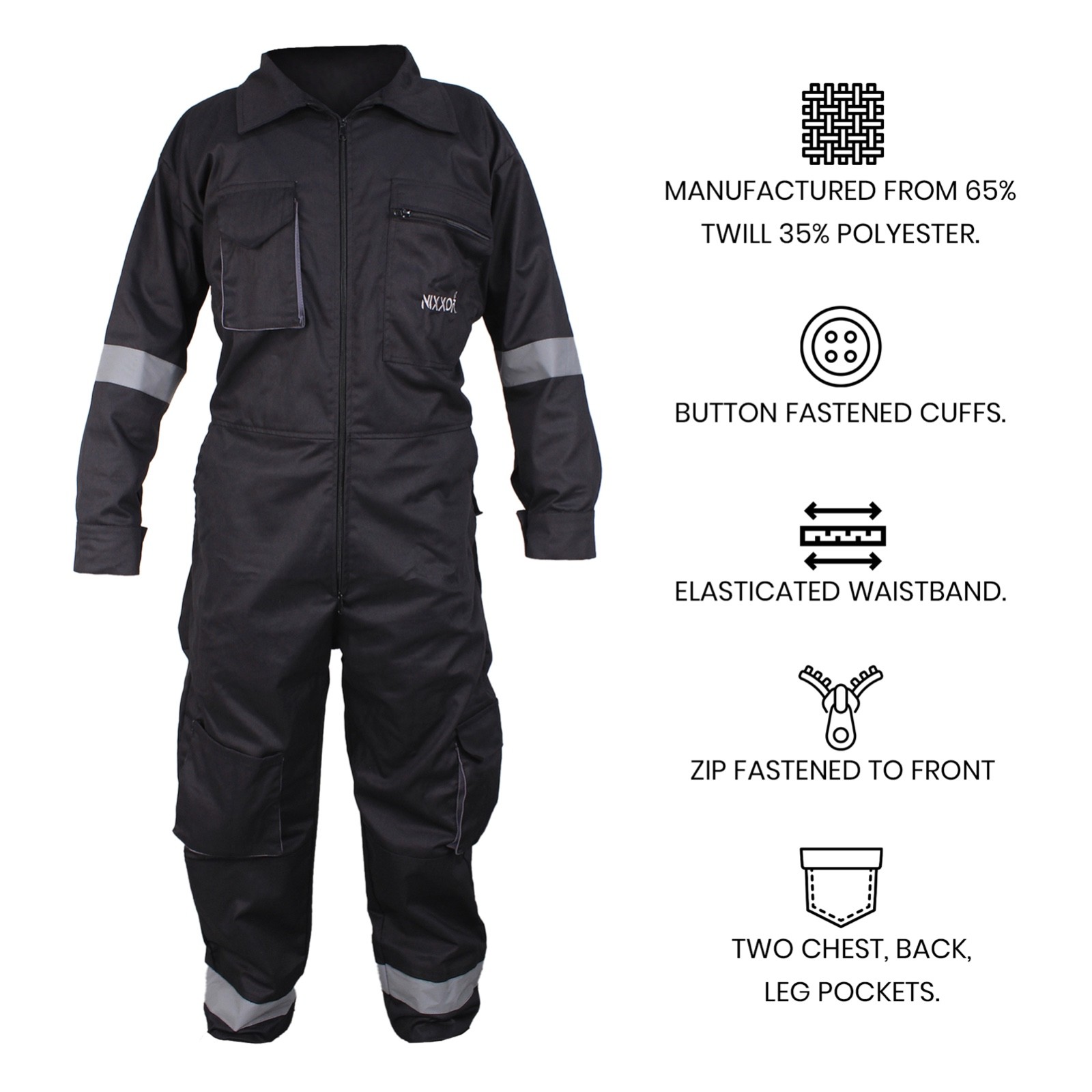Black Work Wear Men’s Overalls Boiler Suit Coveralls Mechanics Protective