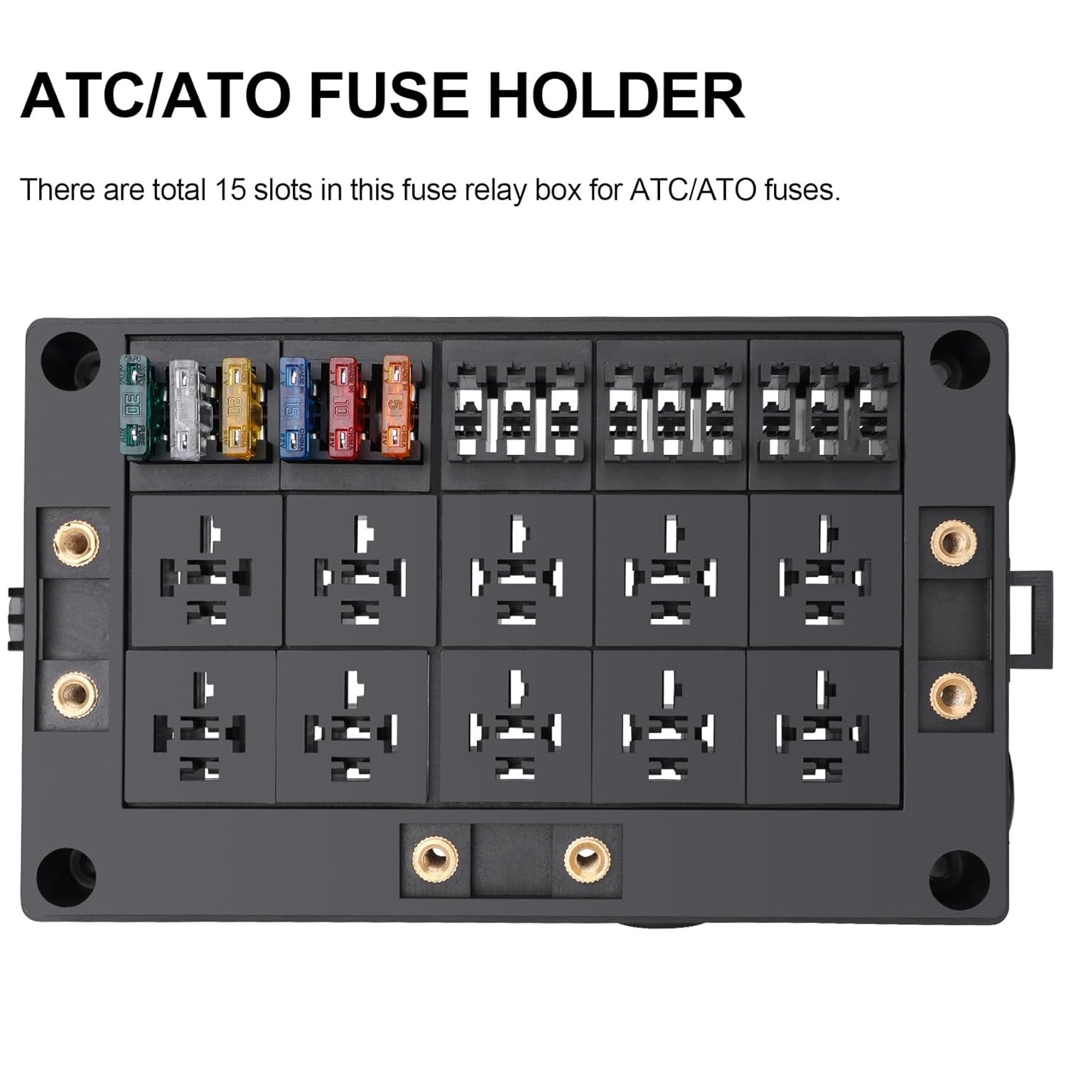 12V Fuse Relay Box, 10 Slots Relay Holder 15 Slots ATC/ATO Fuse Holder, Universa