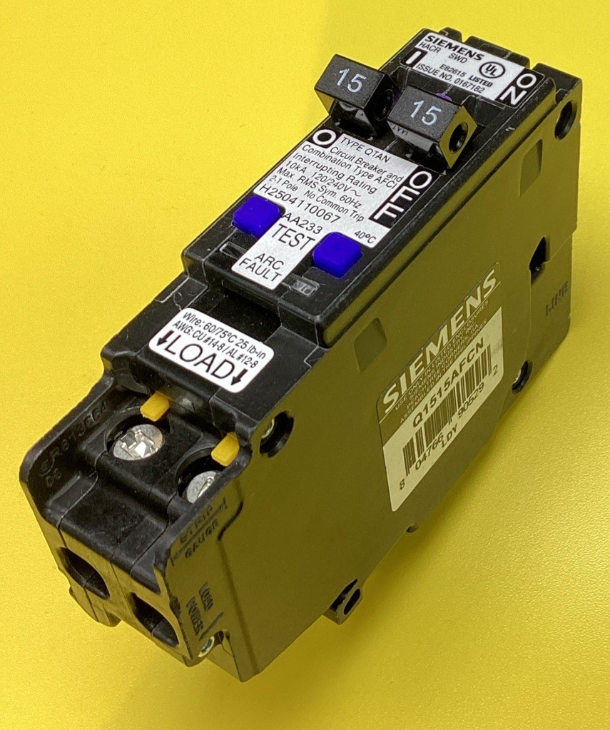 New Circuit Breaker Siemens Q1515AFCN 15 Amp Two 1 Pole AFCI Plug On Neutral @@