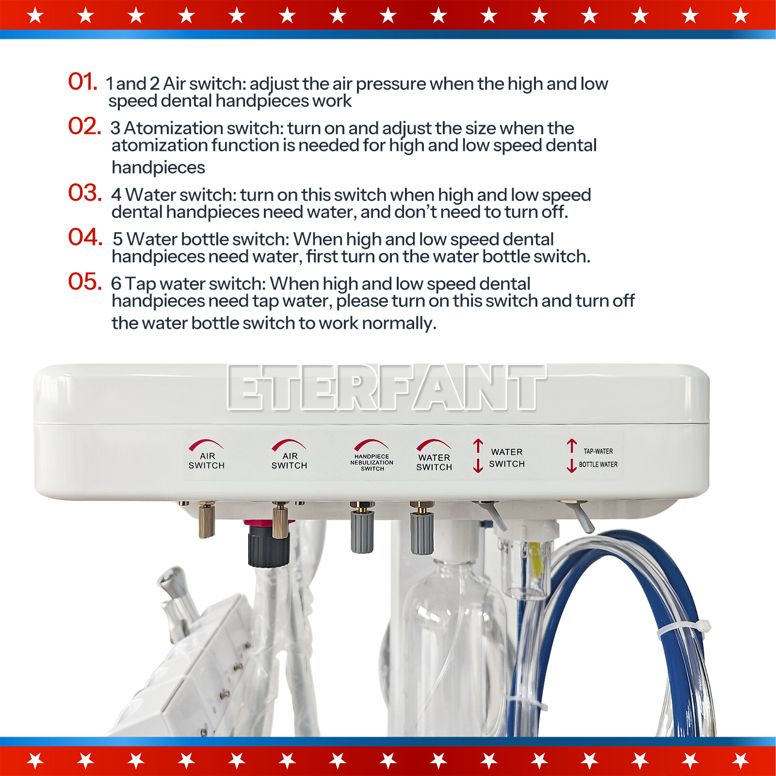 4Hole Dental Portable Mobile Delivery Unit System Cart Treatment Work Compressor