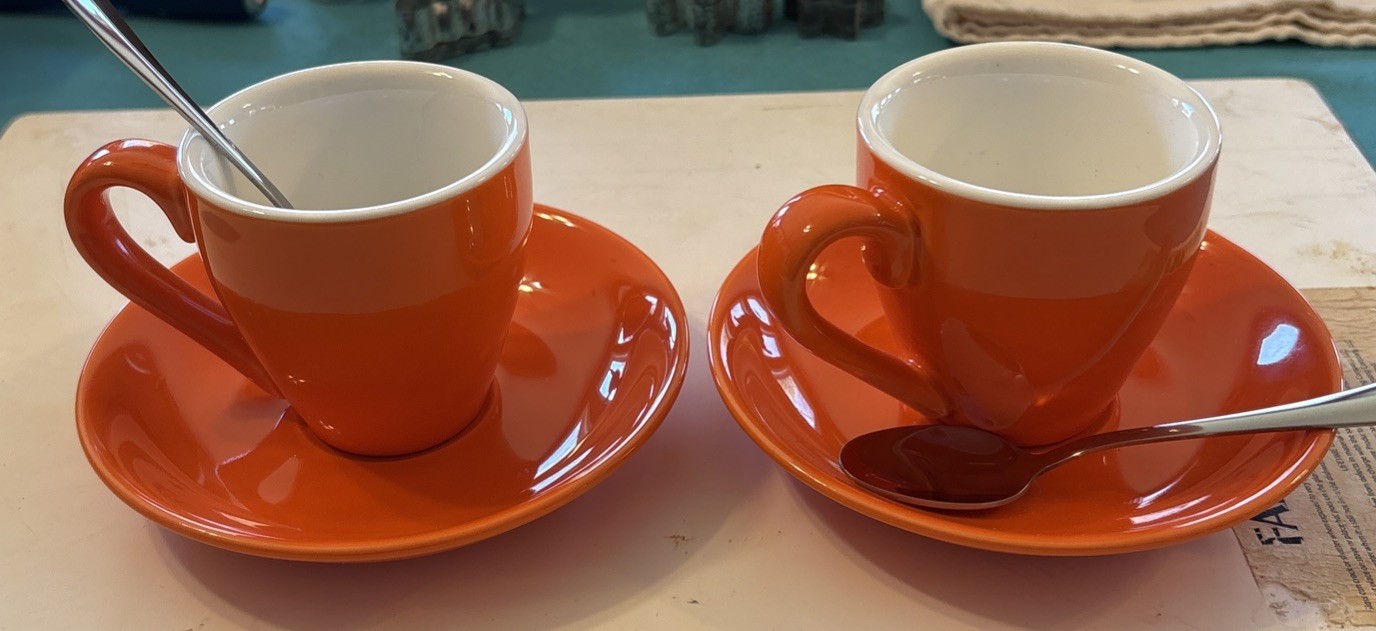 ionEgg Porcelain Espresso Cup Set w/ Saucers & Stainless Spoons – 2-Pack, 2.7oz