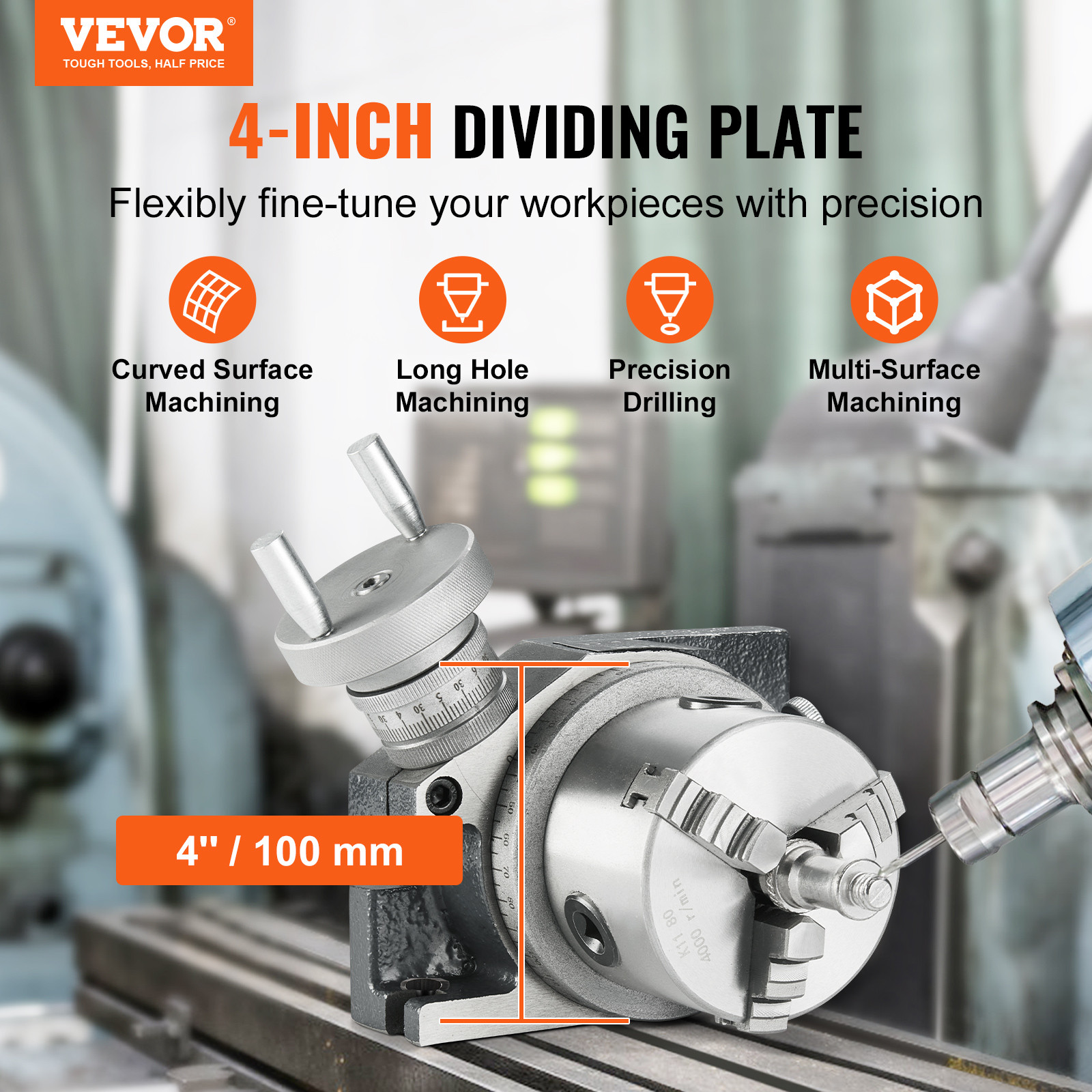 VEVOR Rotary Table for Milling Machines 4» Horizontal Vertical with 3-Jaw Chuck