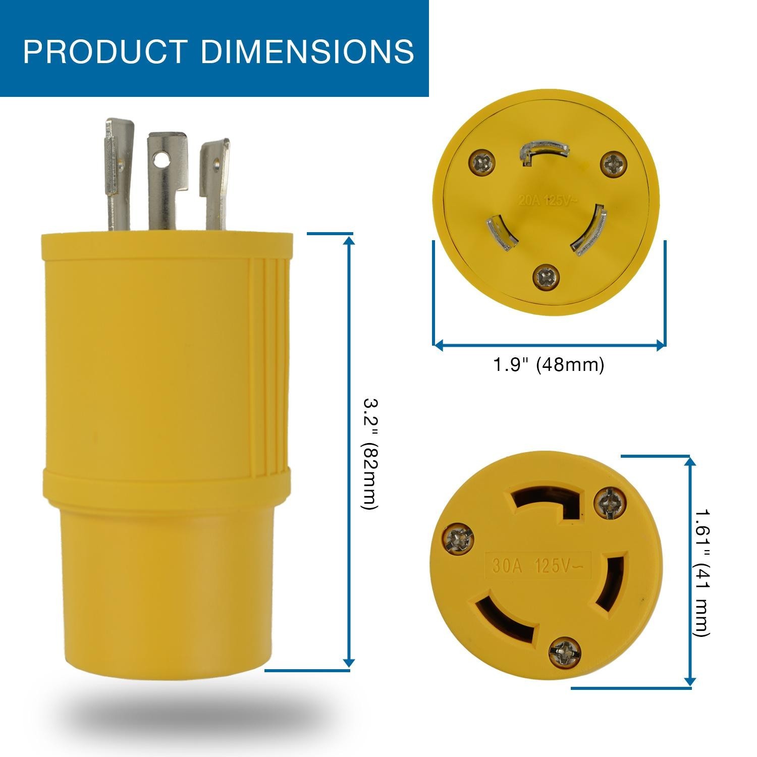 Conntek 30223-YW Electrical Plug Adapter NEMA L5-20P to L5-30R