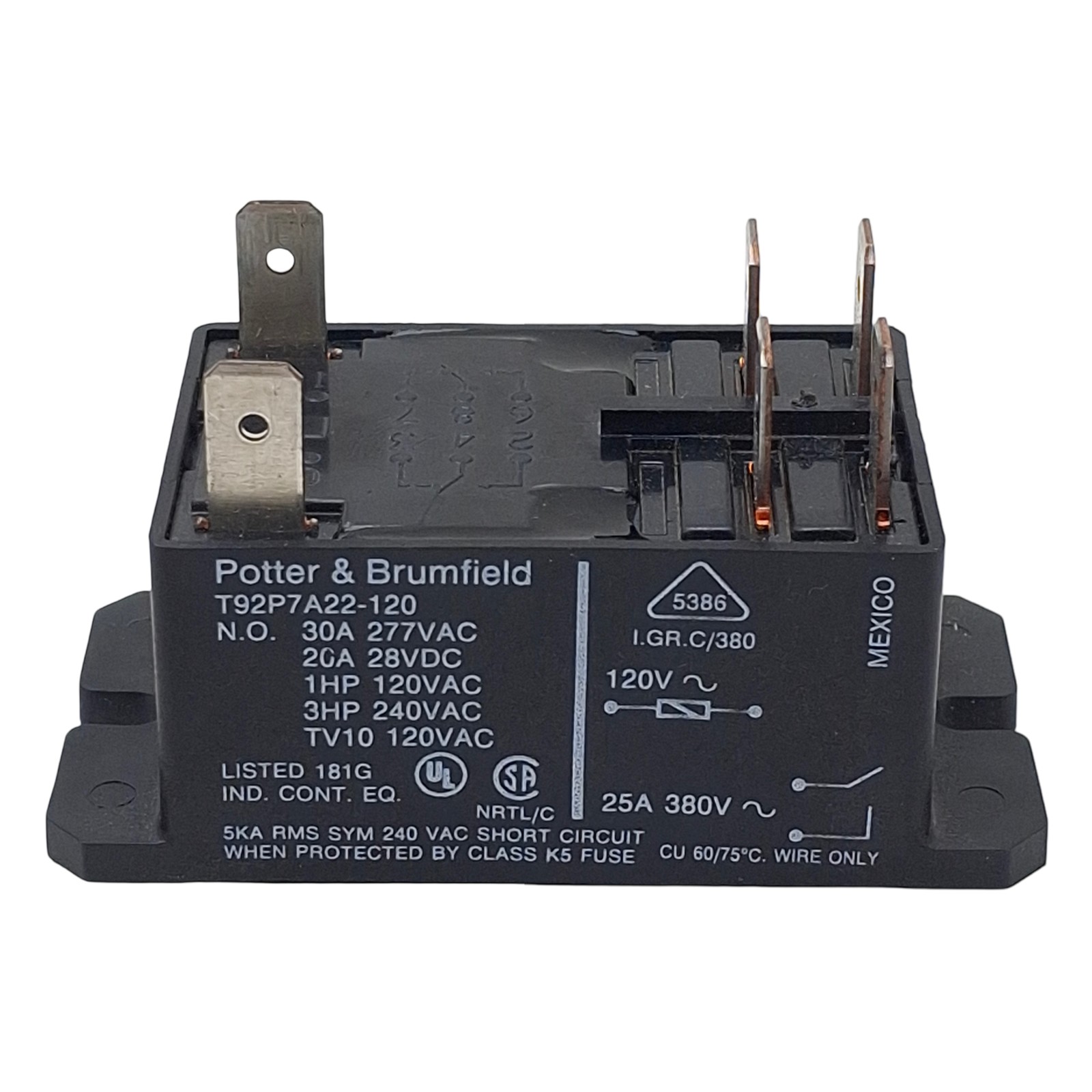 Potter & Brumfield T92P7A22-120 Power Relay, DPST-NO, 30A 277VAC, 120VAC Coil