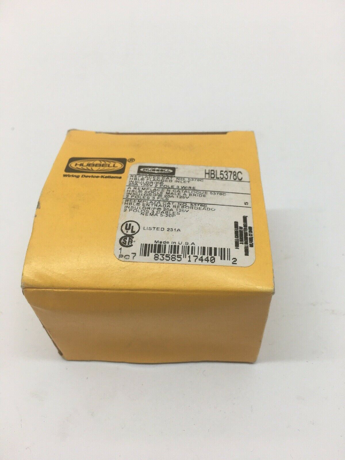 Straight Blade Devices, Male Inlets, Flanged, Industrial/Commercial, 20A 125V, 2