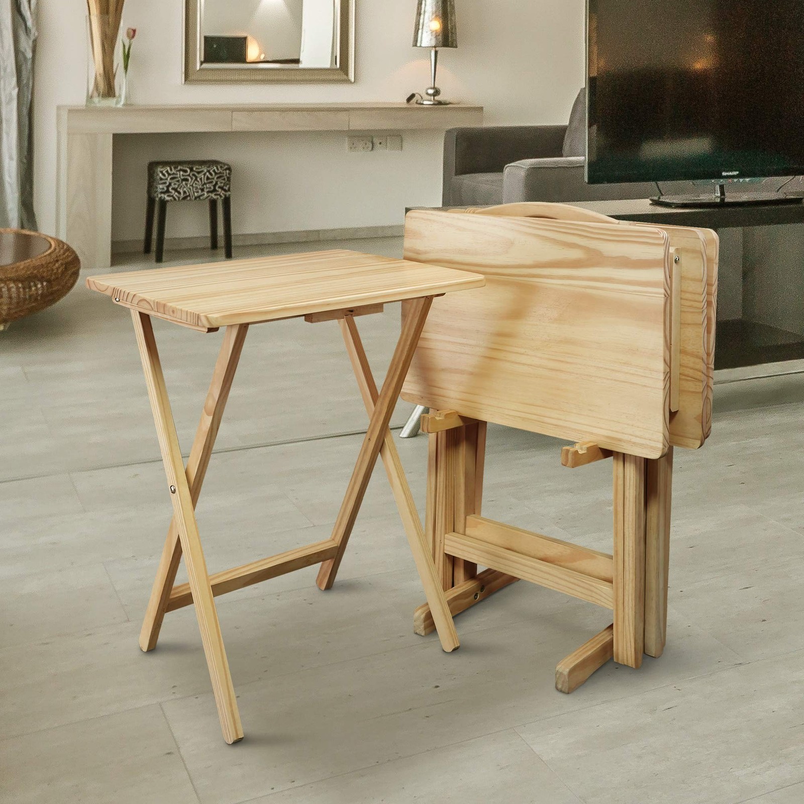 Casual Home 660-40 Tray Table Set, Natural, 14.75 in x 19 in x 25.5 in, 5 Piece