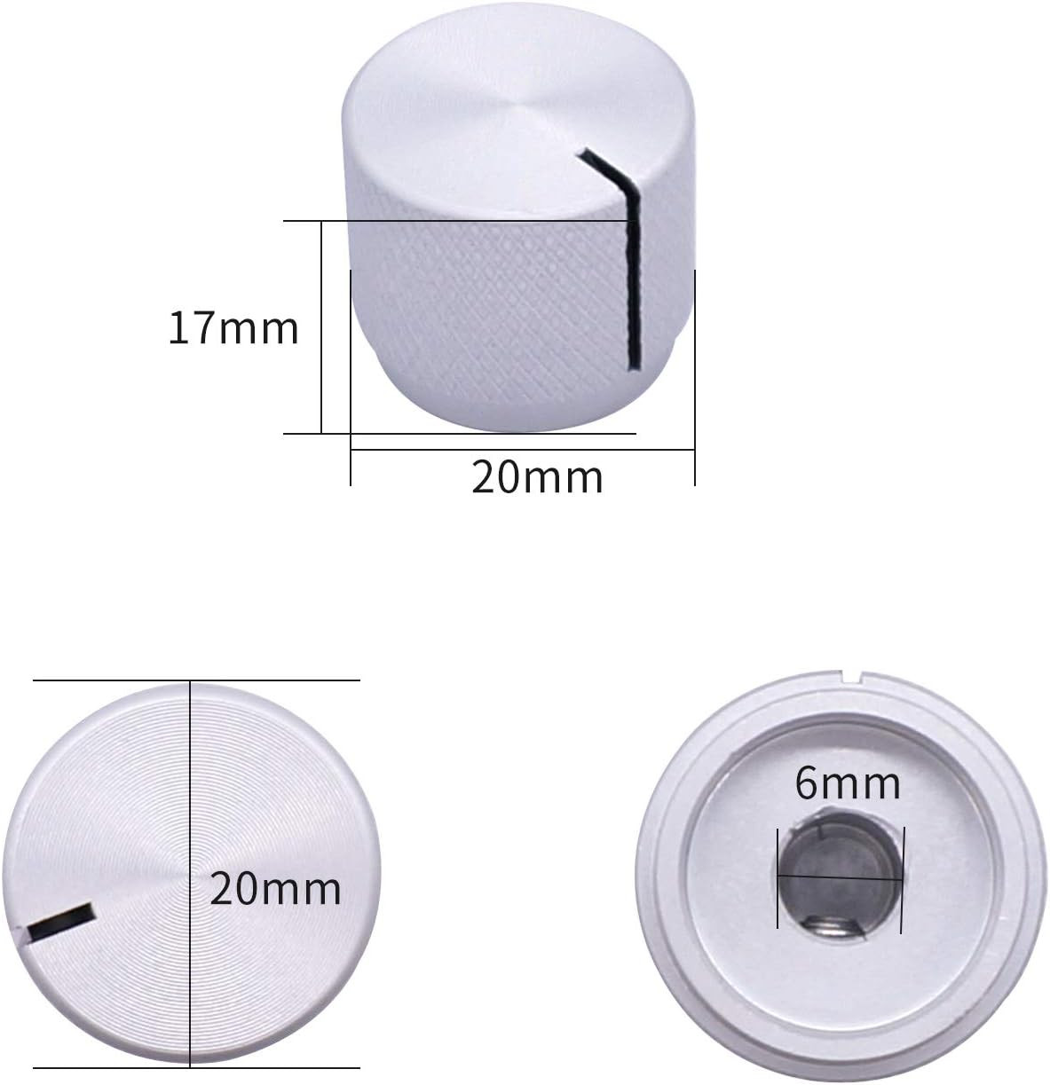2Pcs Silver Aluminum Rotary Electronic Control Potentiometer Knob for 6Mm Shaft,
