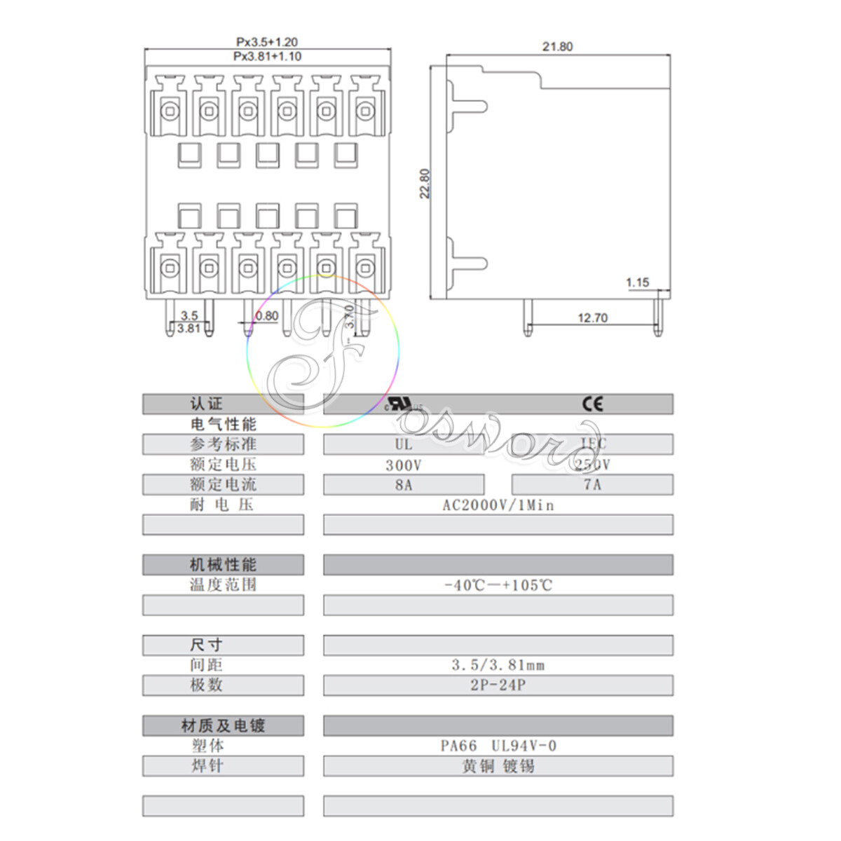 PCB Terminal Block Connector 5.08mm Pitch 2 3 4 5 6 7 8 10 PIN PCB Mount Plug-in