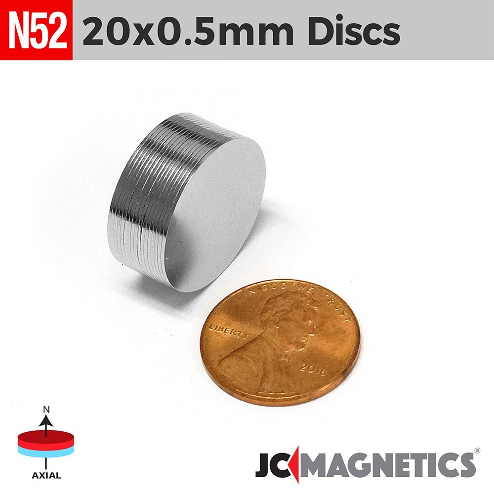 20mm x 0.5mm N52 Thin Super Strong Disc Rare Earth Neodymium Magnet 20×0.5mm