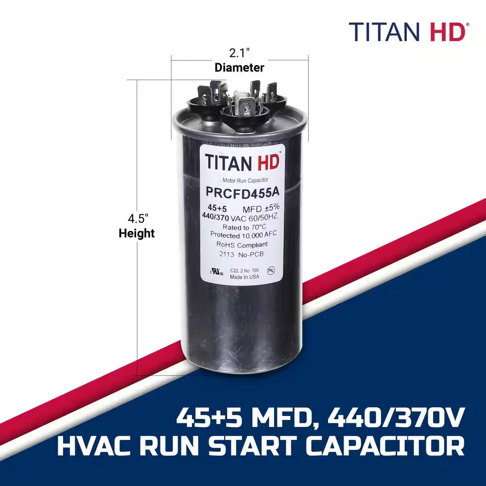 *2 PACK* TITAN HD PRCFD455A 45-5 MFD 440-370V Round Run Capacitor