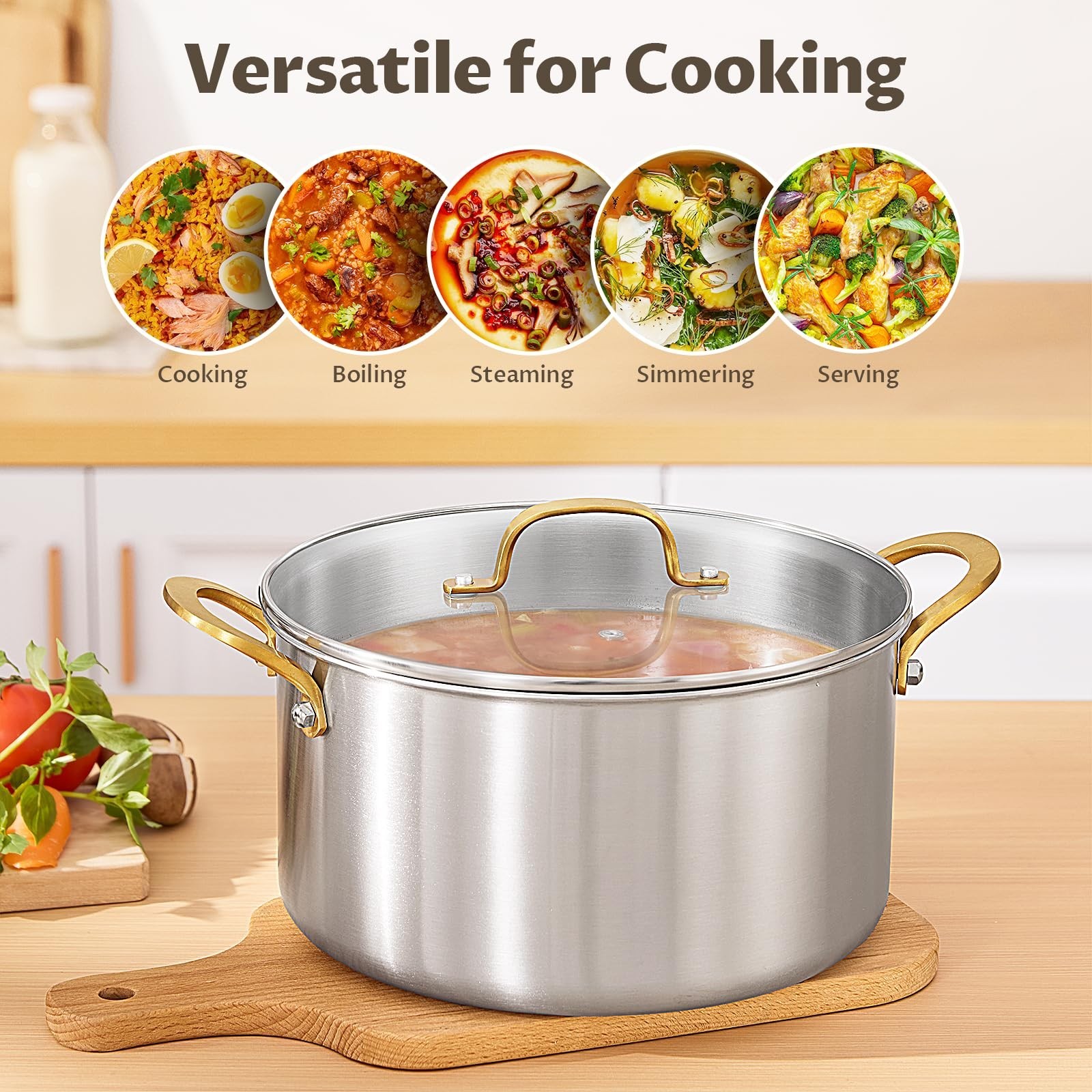 BEZIA 12 QT Stock Pot with Lid, Full Clad Tri-Ply Stainless Steel Soup Pot | …