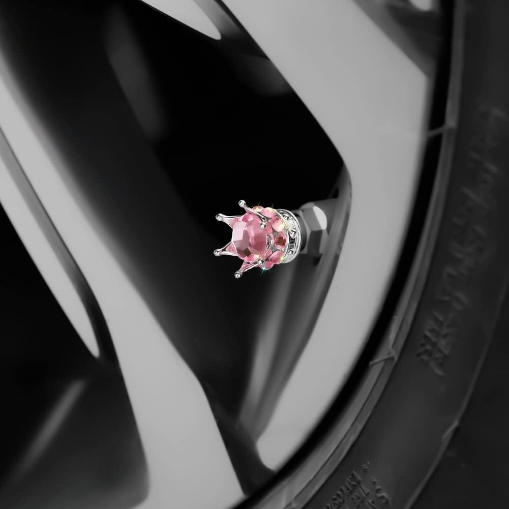 Bling Tire Valve Stem Caps, 4 Pack Pure Handmade Rhinestone Color: Silver/Pink