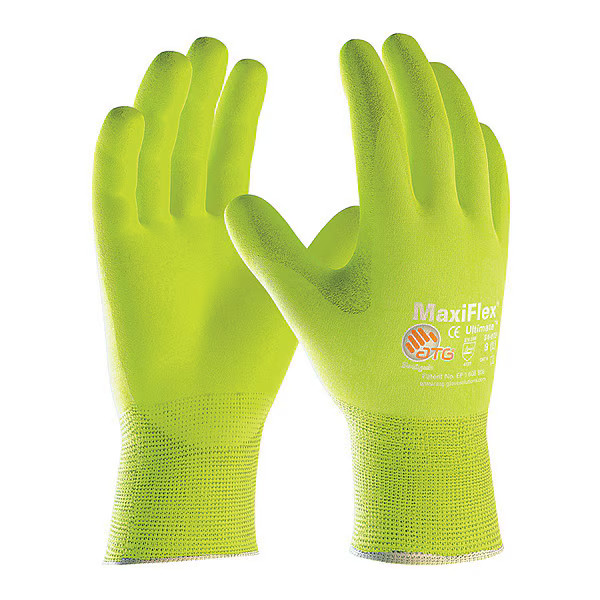 Pip Hi-Vis Coated Gloves, Foam Nitrile, Foam, Palm, 3 Abrasion Level, Lime, M