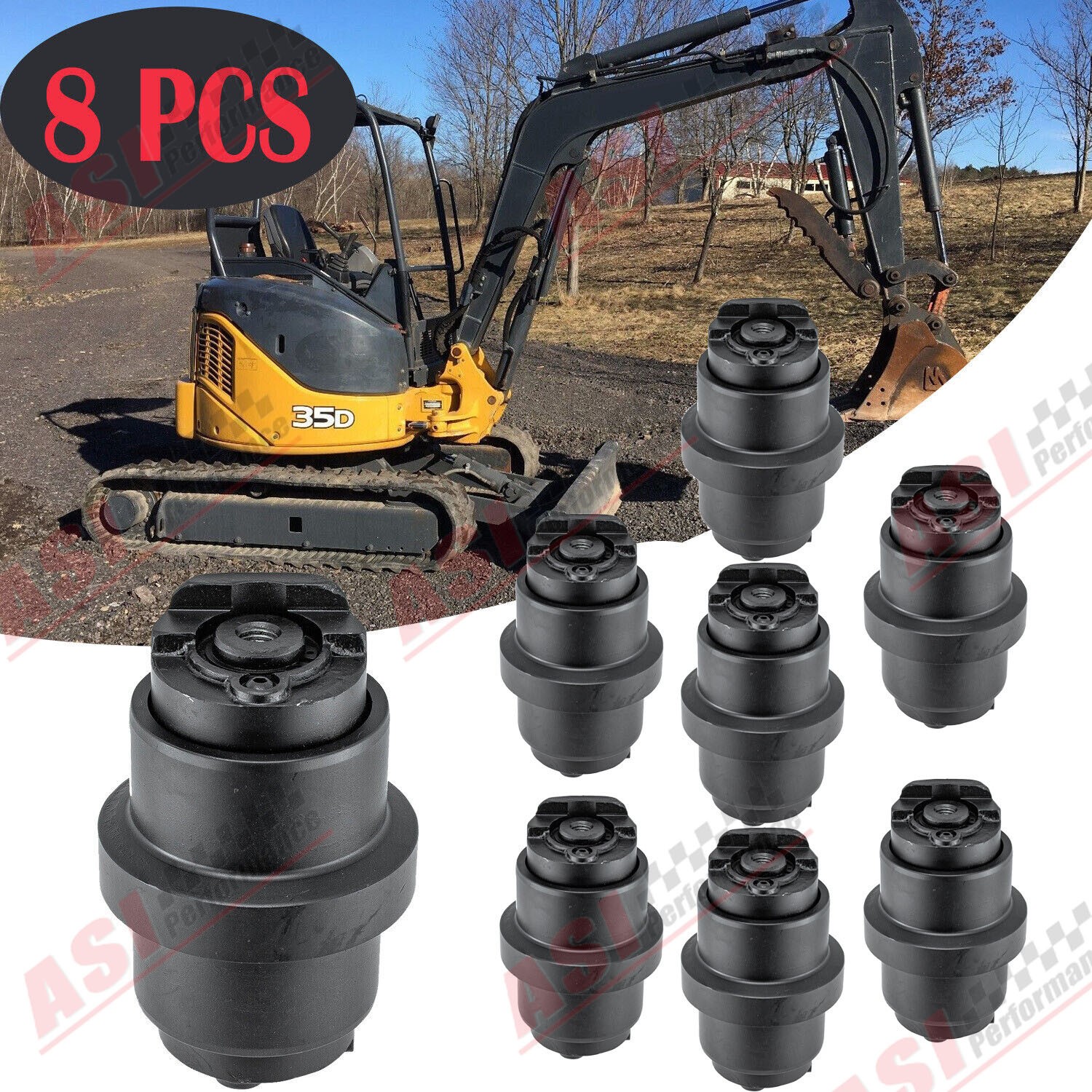 8pcs Fits John Deere 35D Excavator – Heavy Duty Bottom Roller – Undercarriage