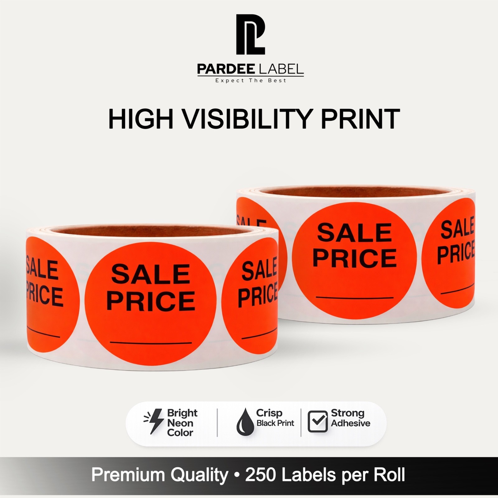 Sale Price Stickers Neon Red 2” Circle 250 Labels Per Roll Retail Labels