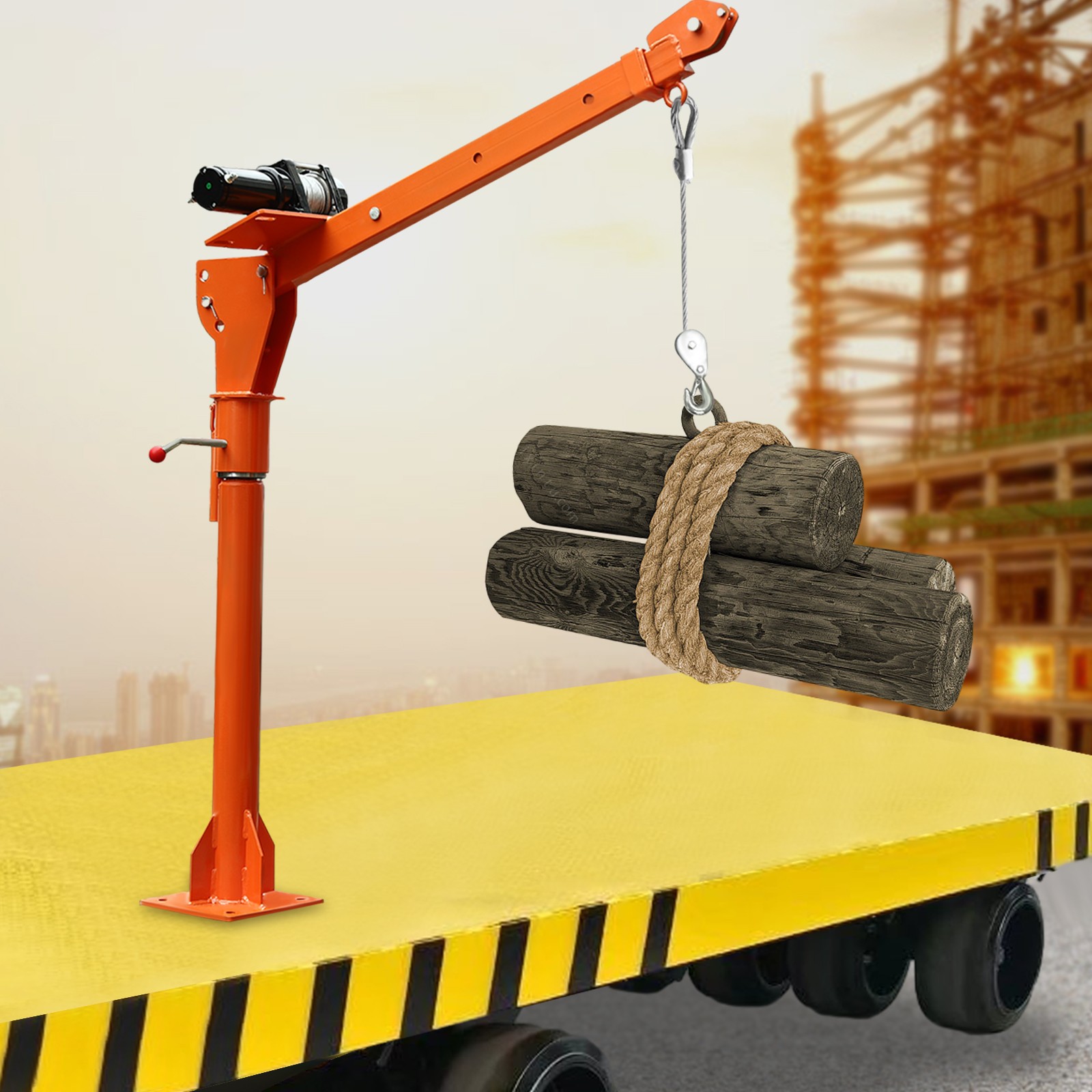 1100LB Truck-Mounted Crane Hoist with 12V Electric Winch Pickup Truck Jib Cranes