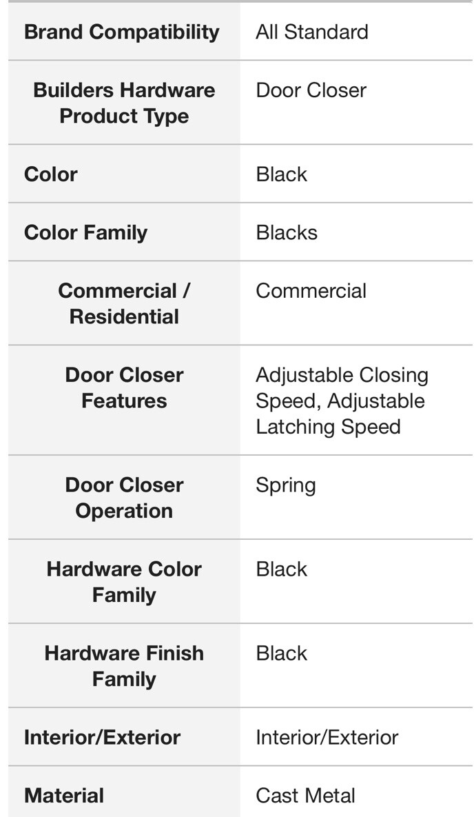 Universal Hardware Heavy-Duty All-in-One Matte Black Commercial Door Closer New!