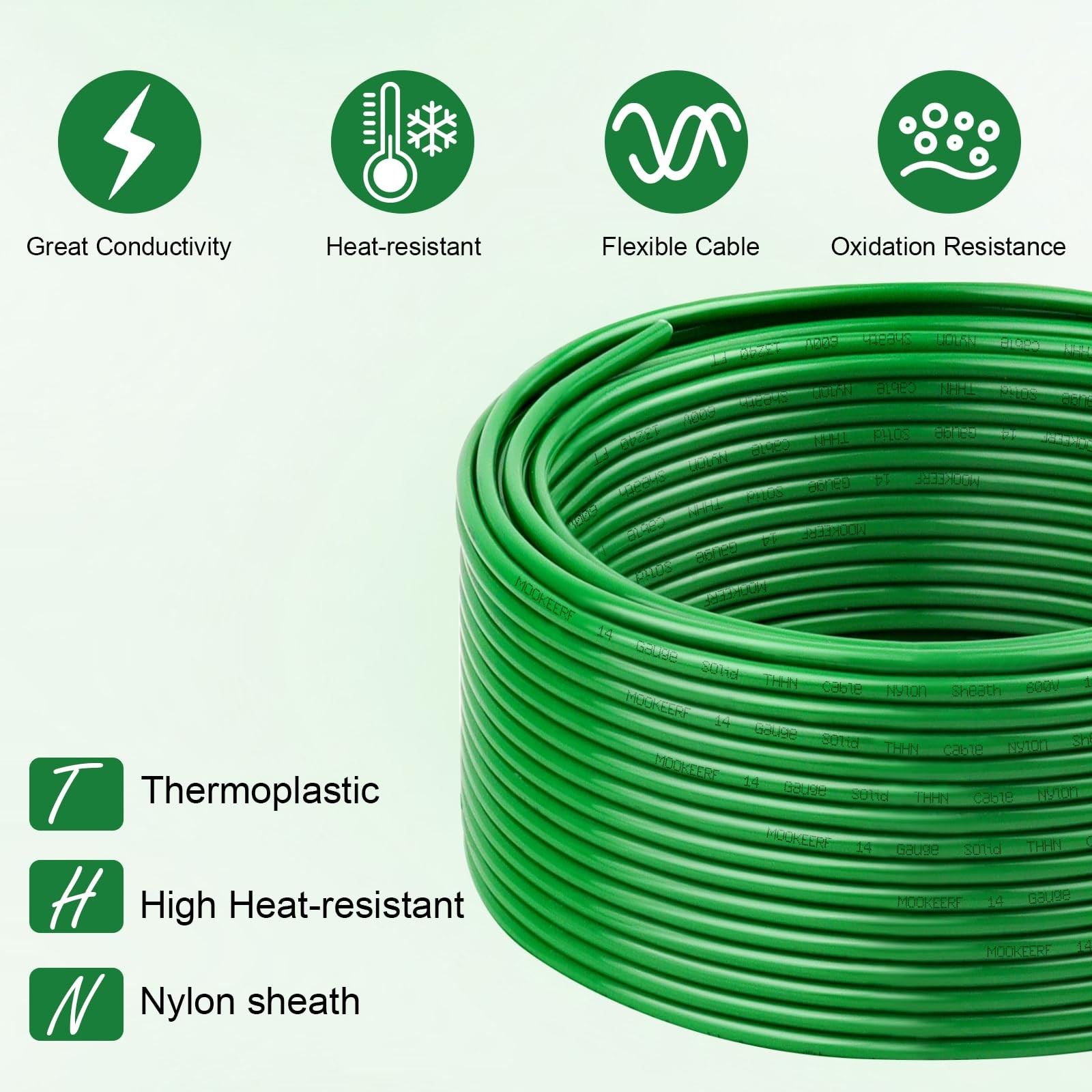 THHN Wire 14 Gauge 50FT – OFC Solid Copper 10 AWG Electrical Building Wire 60…