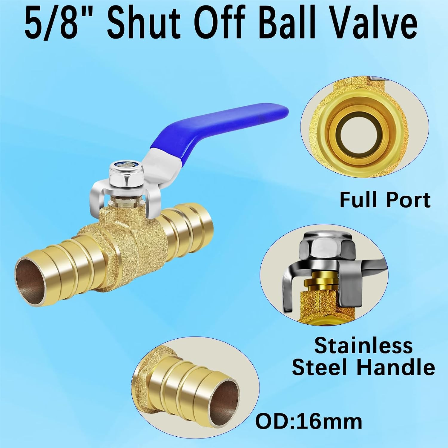 5/8» Brass Full Port Shut-off Ball Valve 2Pcs
