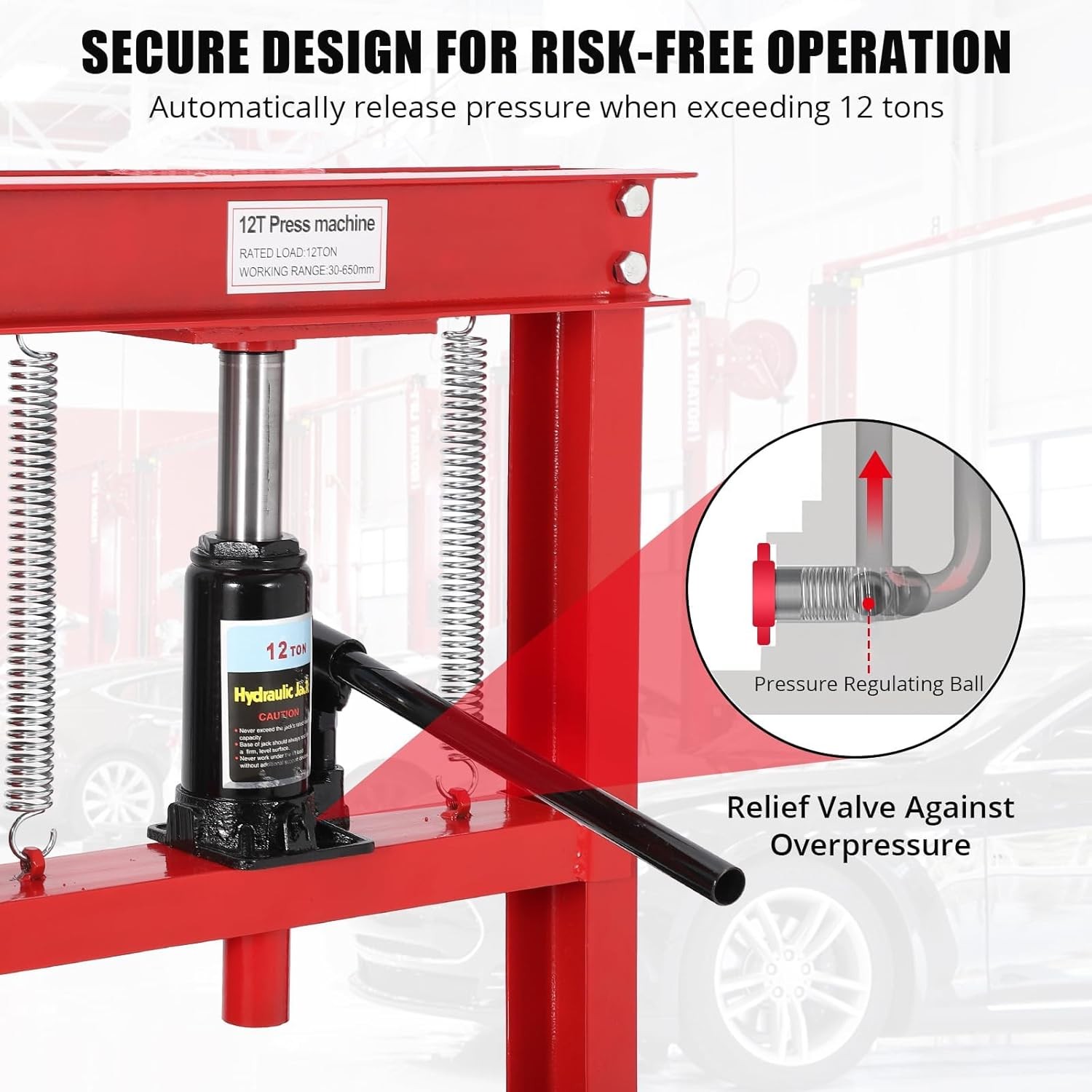 12T Hydraulic Press,H-Frame Press w Adjustable Table for u-Joints&Bending Red