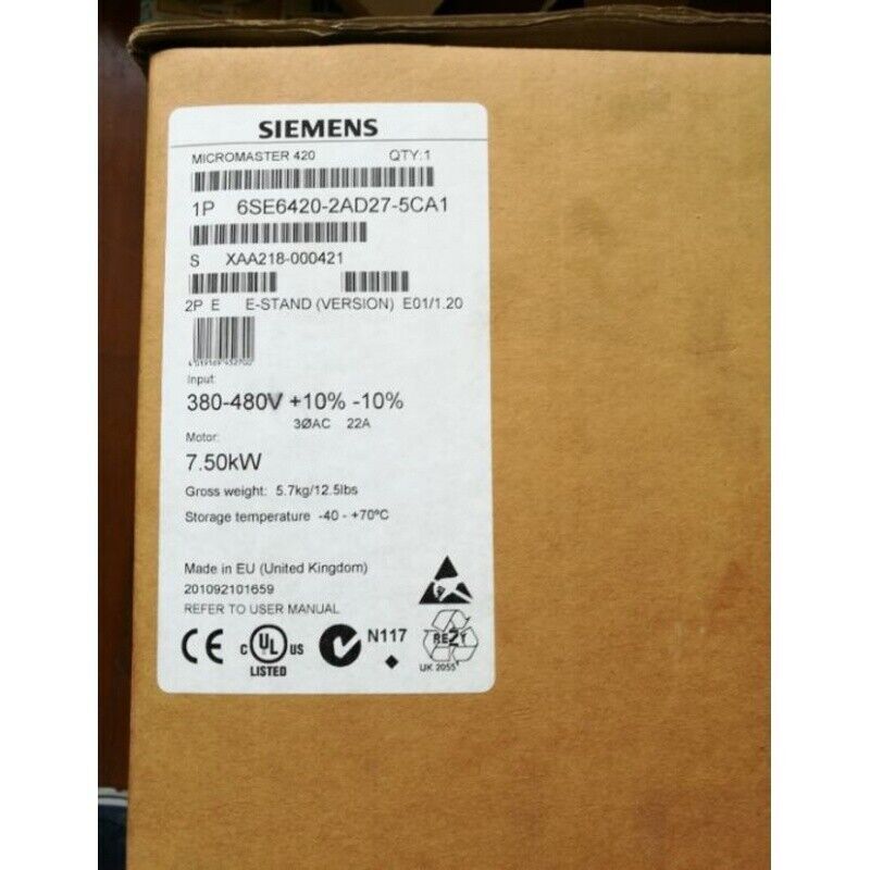 6SE6 420-2AD27-5CA1 NEW SIEMENS 6SE6420-2AD27-5CA1 MICROMASTER 420 7.7kW 380V