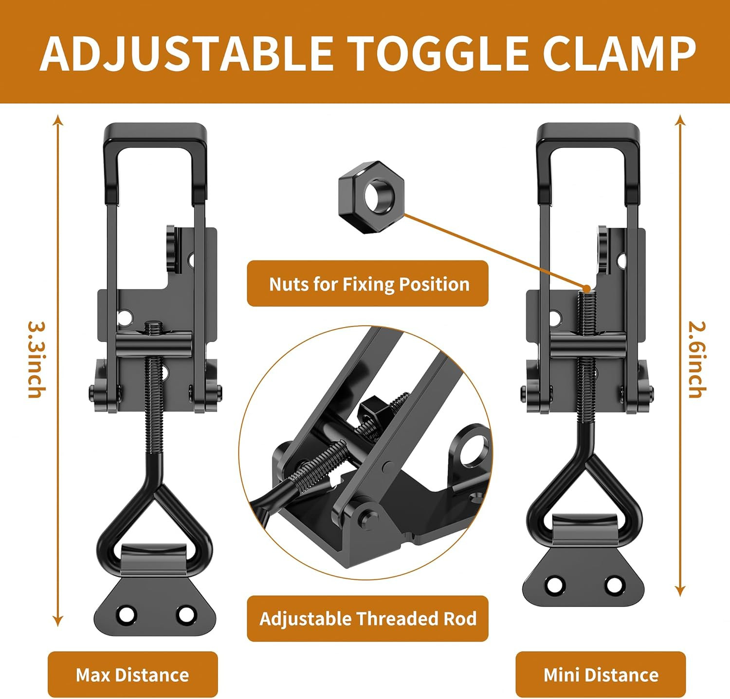 4Pack Heavy Duty Toggle Clamp Latch,4003 Style 1320Lbs Capacity Pull Clamp Black
