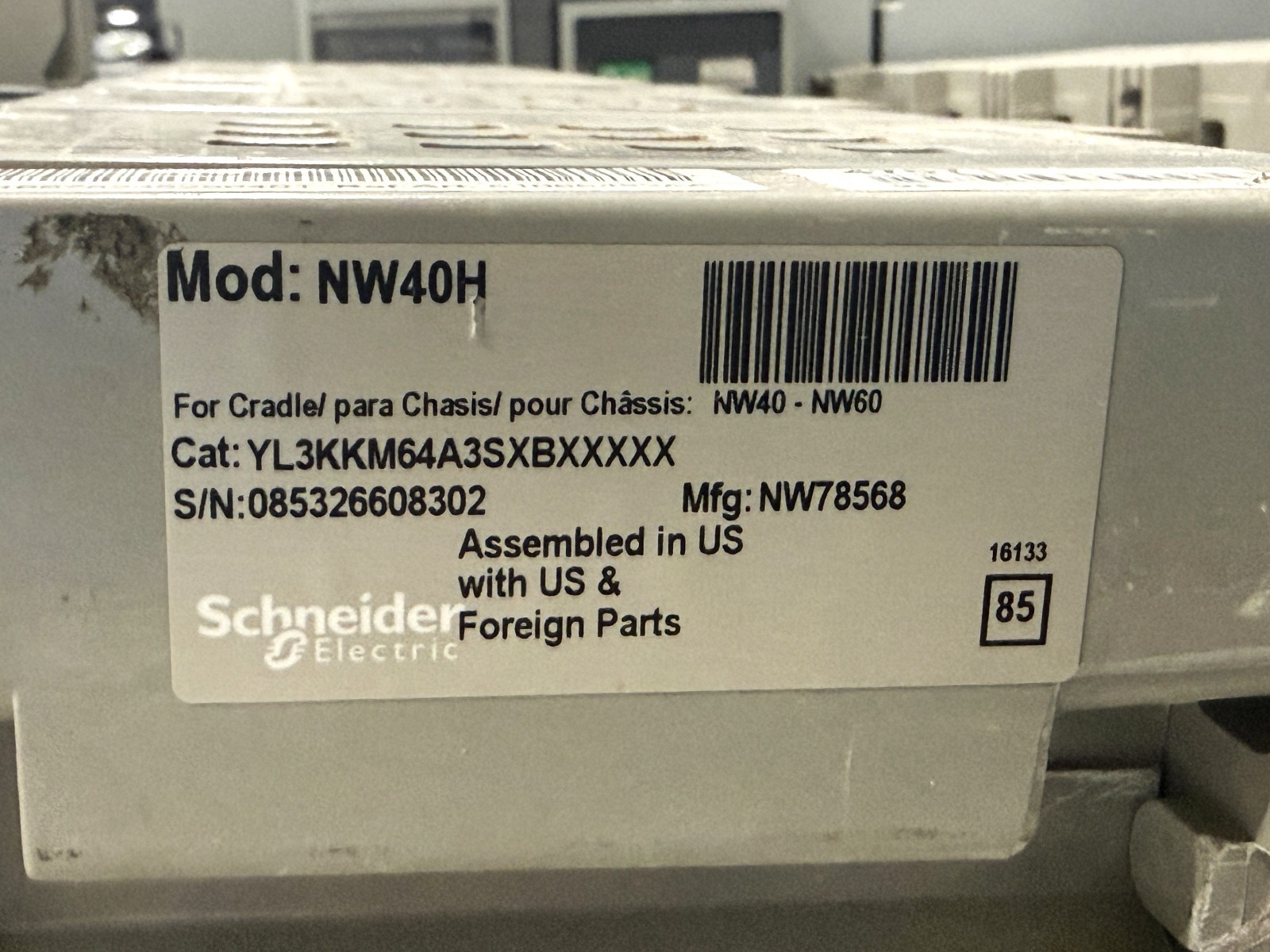 Square D Masterpact NW40H 4000A 3-Pole 600V Circuit Breaker S# 085326608302